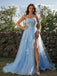 Elegant Sleeveless Blue Spaghetti Straps Applique Prom Dress, OL518