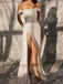 Elegant Off Shoulder A-line Sequined Side Slit Prom Dress, WD0473