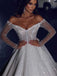 Off Shoulder A-line Long Sleeves Lace Wedding Dress with Train, WD0475
