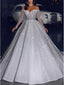 Off Shoulder A-line Long Sleeves Lace Wedding Dress with Train, WD0475