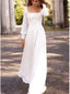 White Satin Long Sleeves A-line Square Neck Wedding Dress, WD0481