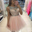 Sparkly Pink round neck Jewel Beaded tulle Sleeveless homecoming dress, HD0321