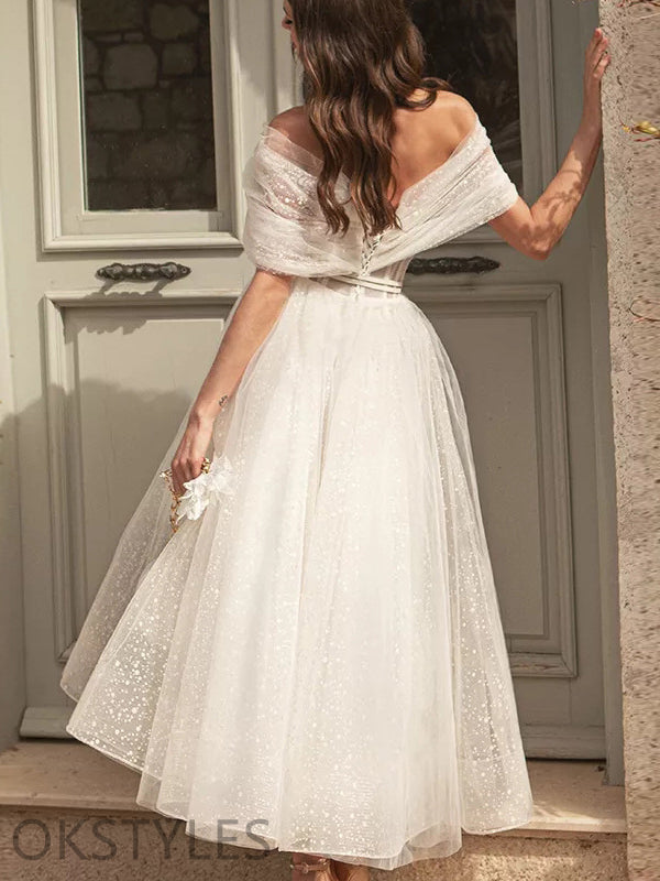 A-Line Off-Shoulder Ankle-Length Prom Dresses, OT107
