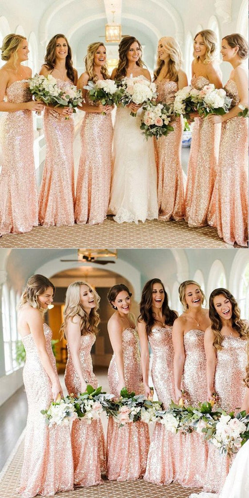 Mermaid Sparkly Newest Sweetheart Rose Gold Bridesmaid Dresses, BD0494