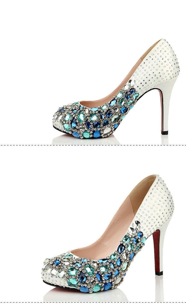 Fashion Handmade Rhinestone High Heels Pointed Toe Crystal Wedding Bridal Shoes, S024