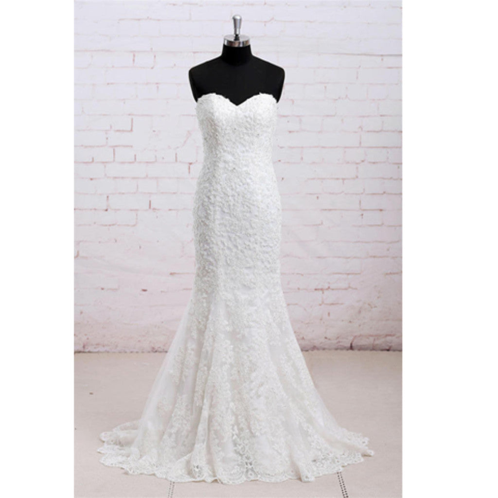 Newest A line sweetheart sleeveless Lace appliques Beading  Wedding dresses , WD0410