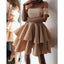 Newest Simple A-line Off-shoulder Short Sleeves Homecoming Dresses With Ruffles, HD0419