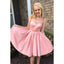 Cute A-Line Round Neck Sleeveless Beading Pink Short Homecoming dresses, HD0367