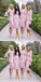 Elegant Knee-length Full Pink lace Long Sleeves Short Fitted Bridesmaid Dresses, BD0503