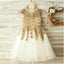 Gold Lace Sleeveless Tulle Flower Girl Dresses, Little Girl Dresses, Cheap Flower Girl Dresses, FG073