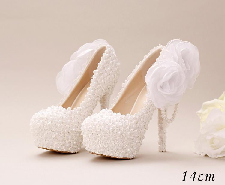 Pointed Toe Lace Wedding Shoes With Handmade Flowers, S033