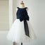 Navy blue jewel white dress with big bow dress , Disney Style Flower Girl Dress, FG0097