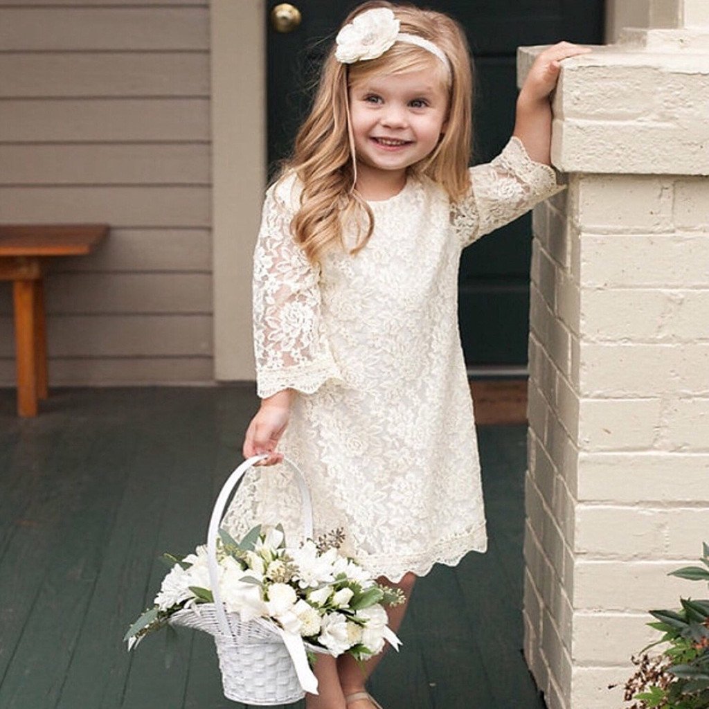 Ivory Lace Dress for Toddler, Little Girls Rustic Vintage Flower Girl Dress, FG0116