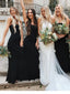 Long Square Neckline Black Bridesmaid Dresses, BG028