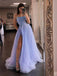 Formal A-line Beaded Long Side Slit Prom Dresses, OL143