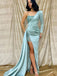 Sparkle Beads One Shoulder Sleeves Sequin High Split Long Prom Dresses, OL113