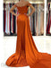 Satin Off-Shoulder Burnt-Orange Mermaid Long Prom Dresses, OT099