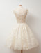 Sparkling A-line Ivory Lace Cap Sleeve V-Neck Short Party Dresses, Cute homecoming dresses , HD0322