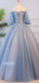 A-line Tulle Long Sleeves Lace Up Back With Applique Prom Dresses, OL045