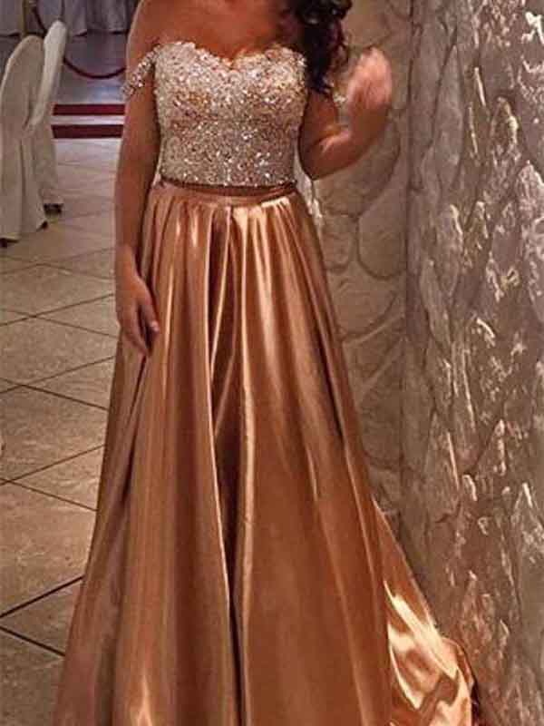 Off Shoulder Lace A-line Glamorous Beading Prom Dresses, OL146