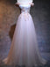 Light Pinkl Tulle with Lace Applique Off Shoulder Prom Dresses, OL276