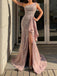 Sexy One Shoulder Sequins Side Split Ruffled Prom Dresses, OL304