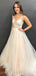 A-line V-neck Appliques Top Backless Long Tulle Wedding Dresses With Strain, PD0553