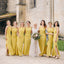 Country Style Floor-length Simple Front slit Cheap Yellow Unique Bridesmaid Dress, BD0511
