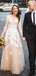 A-Line Floor-length Scoop long Sleeves Champagne Tulle Dress with Appliques, wedding dresses, WD0402