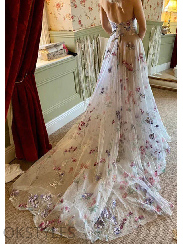 Sweetheart A-Line Tulle Long Prom Dresses, OT098