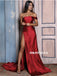Sheath Straps One-shoulder Long Red Prom Dresses With Split, PD0581